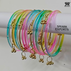 Trendy Multicolor Jelly Glass <b>Bangle</b> Set with Kashmiri Ghungroo Stylish Transparent Fashion Bracelets for Women Girls - Product Image 6
