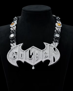 Collar con colgante personalizado en negro y plata con incrustaciones de moissanita para hombre, joyería de moda de lujo estilo hip hop, HUMERA JEWELS - Product Image 1