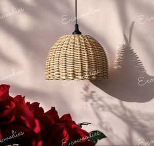 Lustre moderne en osier écologique et table de chevet en bambou tressé pour appartement, chambre, salle à manger, cuisine, salon, hôtel - Product Image 4