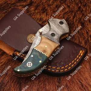 Navaja de Bolsillo Plegable de Damasco Forjada a Mano Personalizada, Hoja Afilada como una Cuchilla, Funda de Cuero Micarta, Bloqueo Liner Lock, Táctica, EDC, Supervivencia, OEM - Product Image 2