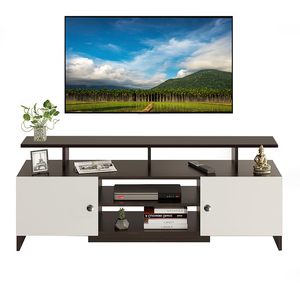 Meuble TV en bois d'ingénierie, meuble TV sur pied avec étagères de rangement pour salon, support TV, Wengé et Blanc - Product Image 3