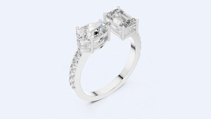 Anillo de compromiso de moissanita con corte pera y esmeralda, oro blanco de 18K, engaste pavé, anillo clásico para mujer - Product Image 4