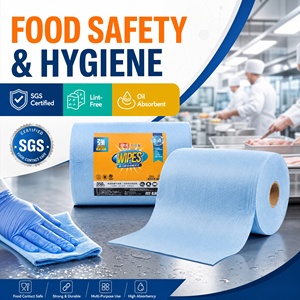 Essuie-mains en papier pour cuisine certifié SGS, en pâte de bois et polyester, testé pour le contact alimentaire, pour les zones de préparation, absorption rapide de l'huile et de l'eau - Product Image 4