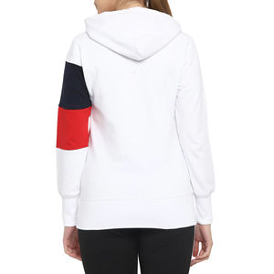 Sudadera con Capucha Blanca para Mujer con Bloques de Color Rojo y Azul Marino, Diseño Asimétrico, Manga Larga, para Otoño - Product Image 2