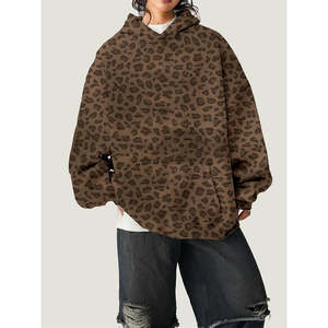 Sudadera con Capucha Personalizada con Estampado de Leopardo para Mujer, 100% Algodón, Sudadera Holgada con Detalles Bordados, Manga Larga, para Invierno - Product Image 2
