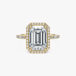 Anillo de Compromiso con Halo de Diamantes Cultivados en Laboratorio, Corte Esmeralda de 4 Quilates, Banda Pavé de Oro Amarillo de 14K, Joyería Personalizada al por Mayor - Product Image 2