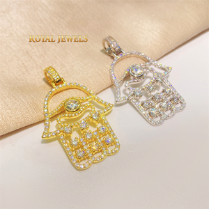 Pendentif Hamsa fait main en argent sterling 925 avec moissanite ronde, bijou religieux, cadeau de charme pour fête - Product Image 3
