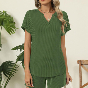 Ensemble deux pièces chemise à manches courtes et short pour femme, haute qualité, style formel, prix de gros, prix abordable - Product Image 4