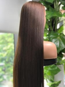 Super Silky Bone Straight Color Chocolate Tamaño largo Peluca con malla frontal Extensiones de cabello crudo vietnamita 100% Cutícula alineada - Product Image 6