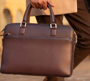 Sacoche d'ordinateur portable unisexe en cuir véritable, de luxe, classique, imperméable, légère, avec fermeture éclair, sac à main professionnel, sac à bandoulière de bureau - Product Image 6