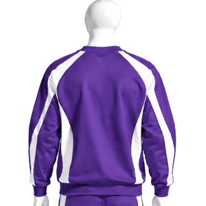 Sweat-shirt à col rond pour homme avec empiècements contrastants violets, manches longues, décontracté, pour le sport, la remise en forme, l'entraînement et les activités sportives - Product Image 2