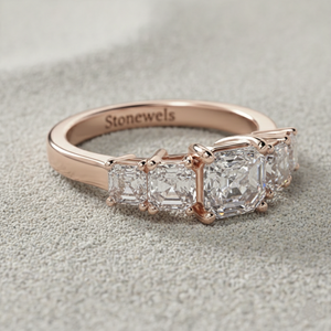 Anillo de Compromiso de Lujo en Oro de 14K con Cinco Piedras de Diamante Cultivado en Laboratorio, Corte Asscher, Certificado por Stonewels - Product Image 3