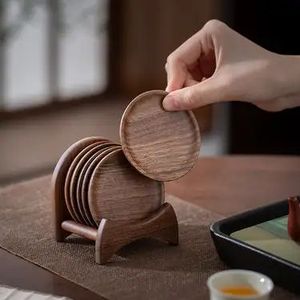 Rustic Natural Wooden Coaster Design For Beverage <b>Glasses</b> Cups Dining Room Table Surface Protection - Product Image 4