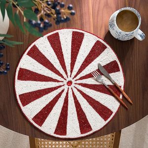 Juego de 2 manteles individuales de cristal con cuentas circulares de alta calidad, hechos a mano, para decoración de comedor, Acción de Gracias y festividades. - Product Image 1