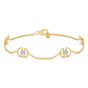 Pulsera de Diamantes con Círculos Gemelos, Cadena Doble de Oro Amarillo y Diseño Geométrico de Cuadrados Agrupados - Product Image 2