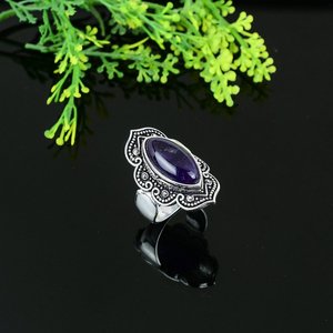 Bohemia Style Natural Lab Created Amethyst Pear Cocktail Ring 925 Silver Plated Antique Finish Unisex Jewelry <b>Gift</b> May - Product Image 2