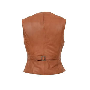 Chaleco de Cuero Genuino para Mujer, Cortavientos, Estilo Urbano, para Motociclistas, con Logotipo Bordado y Cierre de Cremallera - Product Image 4