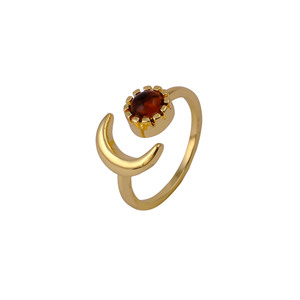 Anillo Ajustable de Citrino Natural con Forma de Luna Creciente - Anillo Boho Chapado en Oro - Joyería Celestial Hecha a Mano con Gema Amarilla - Regalo - Product Image 2