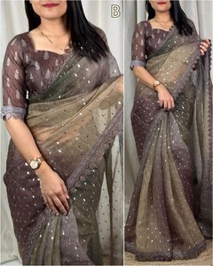 Sangeet Saree indio tradicional elegante hecho a medida para mujer, nuevo estilo de diseñador, vestido de viscosa de seda hecho a mano, tela más vendida - Product Image 2