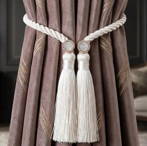 White Tassel Curtain Tiebacks Set of 2, Modern Minimalist Curtain Holdbacks, Luxury Cotton Rope <b>Tie</b> <b>Back</b> Decor - Product Image 4