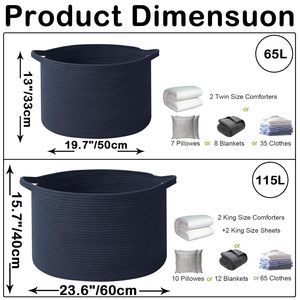 65L <b>Large</b> Woven Cotton Rope Nursery <b>Basket</b>, Laundry <b>Basket</b> Laundry Hamper with Handles,Blanket <b>Basket</b> Storage - Product Image 4