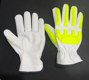 Gants de sécurité en cuir de chèvre blanc Vantrex avec protections des doigts et des phalanges en TPR jaune fluo - Product Image 3