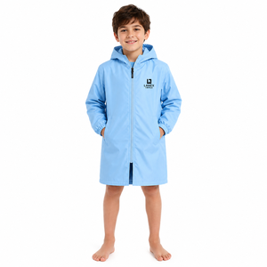 New Youth Swim Parka Waterproof Hooded Changing <b>Robe</b> Quick Dry Polyester Swim <b>Coat</b> with Front Zipper Side Pockets Custom Logo - Product Image 1