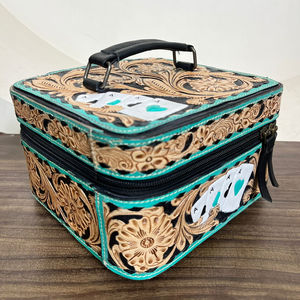Boîte à bijoux de voyage de créateur de luxe usinée à la main en cuir de vache boîte de rangement carrée de bijoux pour femmes organisateur de bijoux de grande capacité - Product Image 5