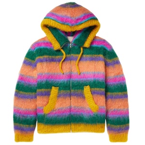 Autumn Winter <b>Long</b>-Sleeved Hooded Top <b>Cardigan</b> New Color Striped Zipper Button Decoration Loose Personality Fashion Made Mohair - Product Image 1