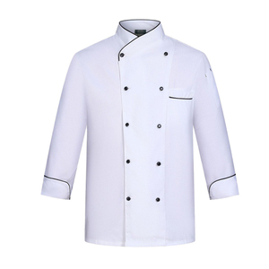 Chaqueta de Chef Unisex Negra de Poliéster/Algodón con Mangas Cortas Rojas y Cierre de Botones para Uso en Restaurantes y Bares - Product Image 1