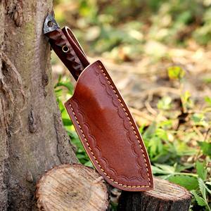 Couteau à lame fixe en acier Damas fait main, fourreau en cuir, EDC, pleine lame, pour la chasse, le dépecage, le camping, manche en bois de rose, personnalisable OEM/ODM - Product Image 6