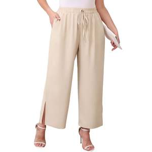 Pantalon de détente pour femme, coupe large, longueur mollet, taille haute, avec cordon de serrage, décontracté, léger, ample, en Spandex/Polyester, respirant - Product Image 1