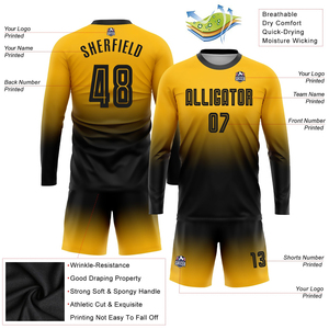 ชุดเสื้อฟุตบอลสั่งทำพิเศษ สีเหลืองดำไล่เฉด พิมพ์ลายแบบ Sublimation คอกลม แขนยาว ยูนิเซ็กซ์ ระบายเหงื่อได้ดี ชุดทีมสำหรับผู้ใหญ่ - Product Image 6