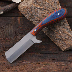 Cuchillo de vaquero forjado a mano de acero al carbono, cuchilla fija de espiga completa OEM personalizada, mango de madera Pakka con funda de cuero - Product Image 3
