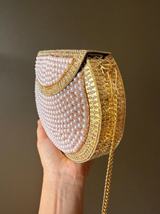 Bolso de mano portátil de lujo, estilo antiguo, hecho a mano en India, con mosaico metálico y estampado jacquard, nuevo estilo, set de regalo de boda. - Product Image 6