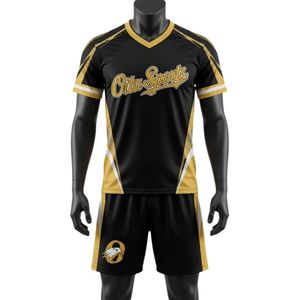 Ensemble d'uniformes de lacrosse sublimés noir et or unisexe, légers, en polyester, réversibles, maillot et short de match, tenue d'équipe - Product Image 1