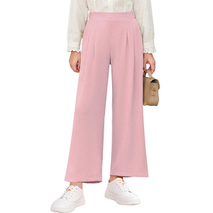 Pantalones acampanados grises 100% poliéster para niñas, pantalones de vestir de pierna ancha de tejido liso para uniforme escolar infantil - Product Image 5