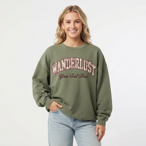 Sweat-shirt à col rond imprimé Fearless pour femme, en coton tricoté surdimensionné, couleur beige clair, manches longues, pour l'automne - Product Image 5