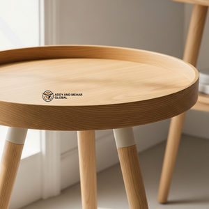 Modern Round Wooden Side <b>Table</b> with Tray <b>Top</b> Nordic Style Accent Stool Premium <b>Solid</b> <b>Wood</b> Tripod Pedestal for Home Decor - Product Image 2