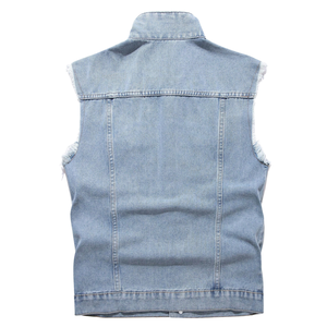 Men's Dark Denim Vest Sleeveless Button Fly Casual 100% Cotton Breathable Summer Outwear - Product Image 2