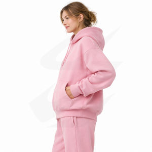 เสื้อฮู้ดดี้โอเวอร์ไซส์สำหรับผู้หญิง ผ้าฟลีซคอตตอนหนา 480gsm กระเป๋าจิงโจ้ แขนยาว อุ่นสบายสำหรับฤดูหนาว สไตล์ลำลอง ไซส์ใหญ่พิเศษ US EU MOQ ต่ำ - Product Image 5