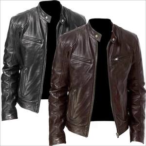 Spring Autumn Sheep Skin <b>Leather</b> <b>Jacket</b> with Stand Collar Slim PU Moto Biker Coat Fashionable Casual Motorcycle <b>jacket</b> for <b>men</b> - Product Image 1