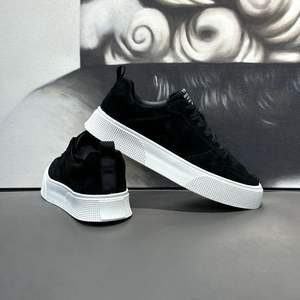 Men's Fashion Leather Loafers Breathable Casual Sports Shoes Flat Solid White Plush Lining <b>Elastic</b> Band <b>Lace</b>-up - Product Image 4