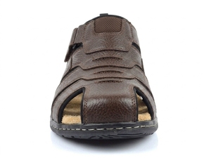 Sandales pour hommes en cuir véritable marron foncé à brides croisées, bout fermé, fermeture auto-agrippante, décontractées, toutes saisons, respirantes, confortables, semelle en caoutchouc - Product Image 4