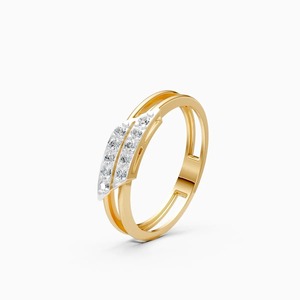 Sofisticado anillo de doble barra con diamante cultivado en laboratorio de 0.15 quilates en oro amarillo, blanco y rosa de 9 quilates. - Product Image 3