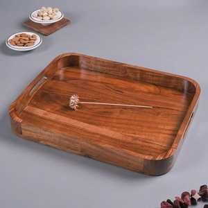 Plateaux en bambou classiques - Plateaux rectangulaires pour la maison, les restaurants, les hôtels, pour le thé, les collations, les fruits, avec poignée décorative pour le café, le thé, les collations - Product Image 1