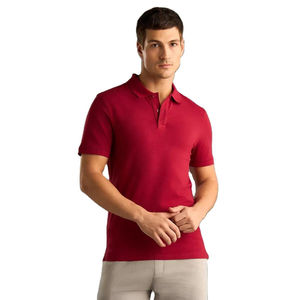 เสื้อโปโลผู้ชายแขนสั้นสีพื้นผ้าถักทรงปกติลำลองสีแดง - Product Image 2