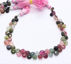 Perles en tourmaline naturelle facettées en forme de cœur, 8 pouces, taille 5,5-6 mm, perles de pierres précieuses en tourmaline multicolores de haute qualité - Product Image 1