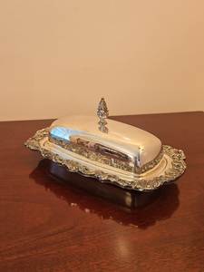 Plat à beurre en laiton avec couvercle et poignée, motif floral, plaqué argent, qualité alimentaire, plateau à beurre de haute qualité, décoration de table. - Product Image 2