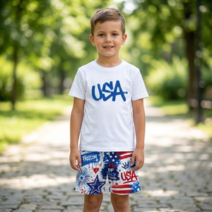 Kid's Solid American Flags Boys Shorts Canvas Knit Mesh Quick Dry Breathable Eco-Friendly Drawstring Closure Lightweight - Product Image 6